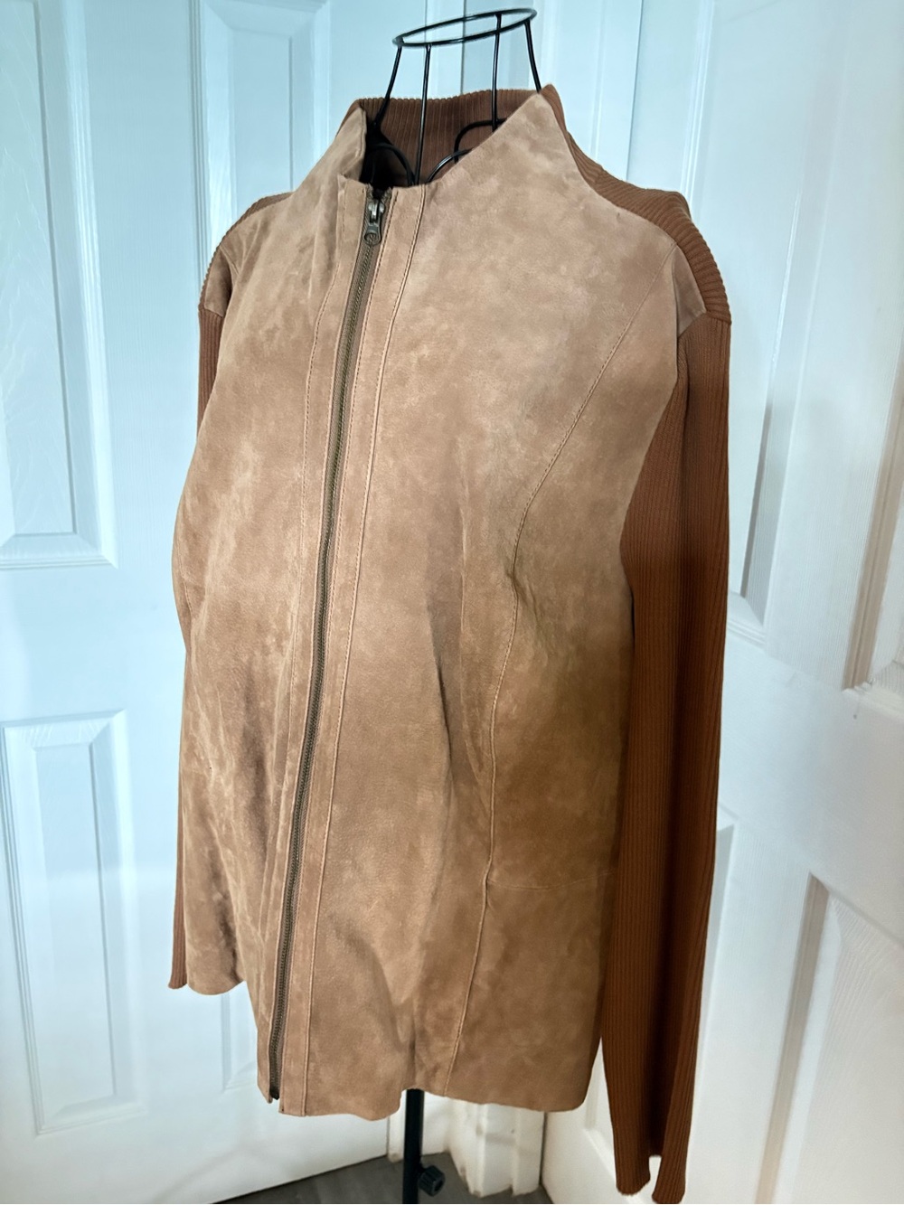 New with Tags! Jessica London Camel Suede Jacket with Knit Sleeves